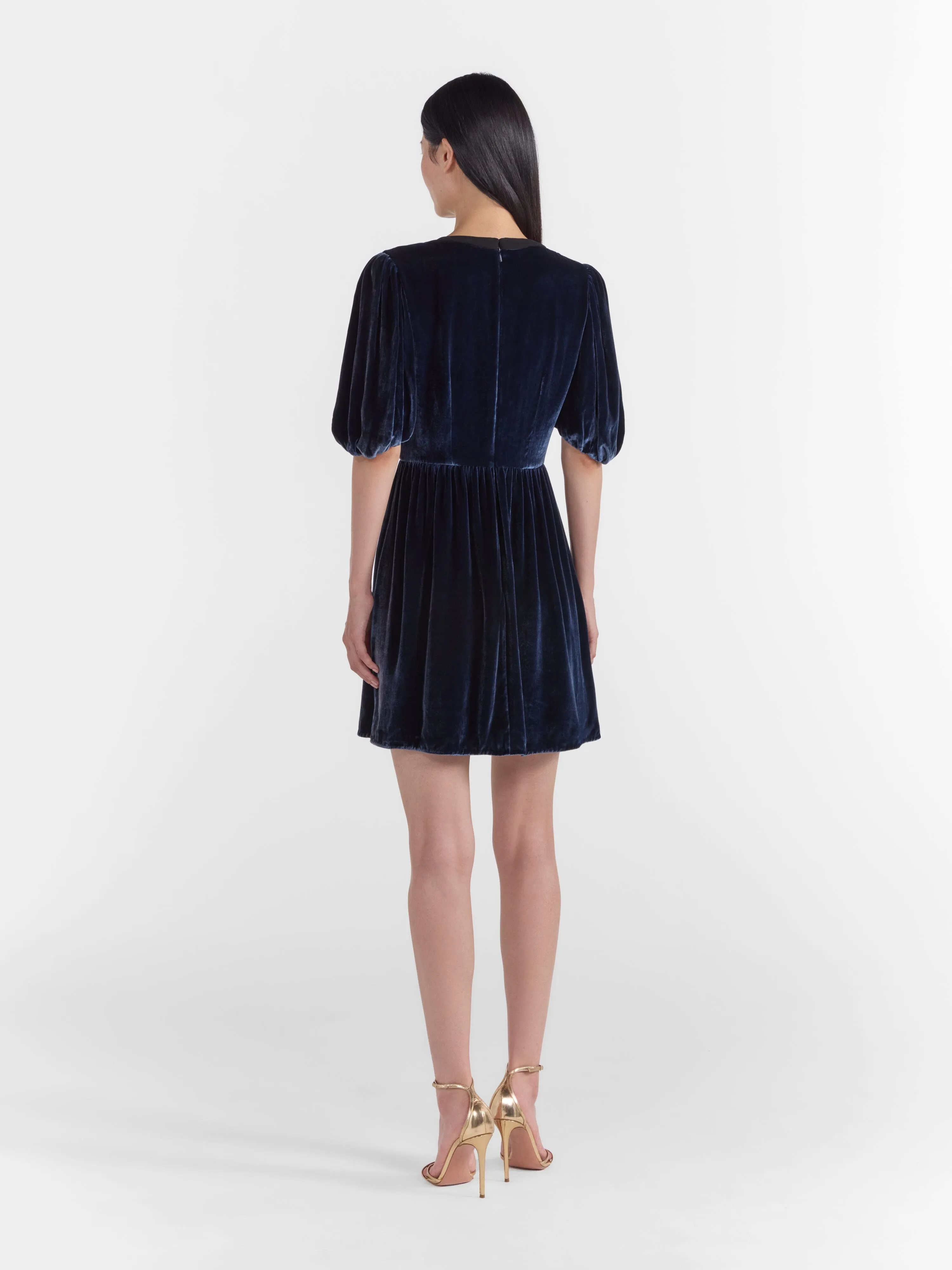 Camille Thread Short Dress with Threadwork Bows in Navy