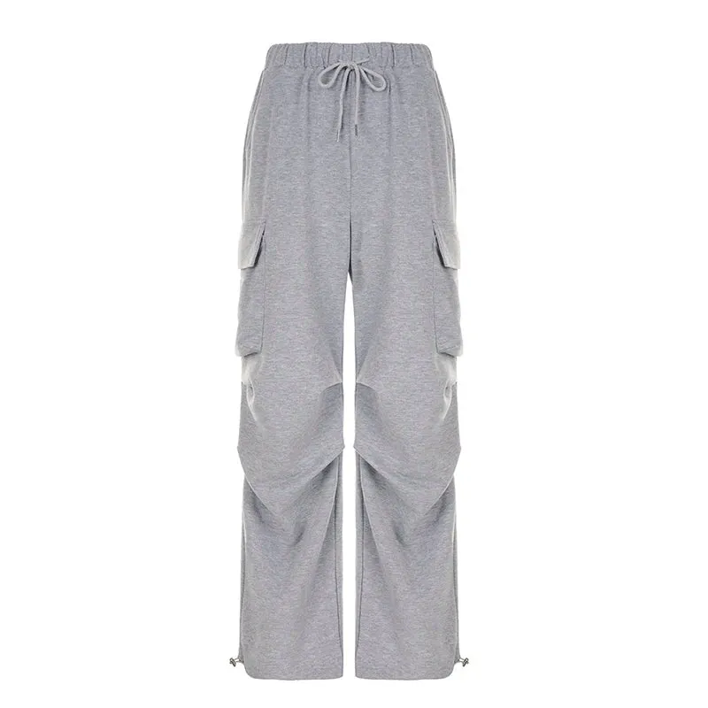 Casual Solid Drawstring Autumn Sweatpants Sports Draped Baggy Cargo Trousers Women Korean Basic Jogging Outfits