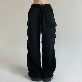 Casual Solid Drawstring Autumn Sweatpants Sports Draped Baggy Cargo Trousers Women Korean Basic Jogging Outfits