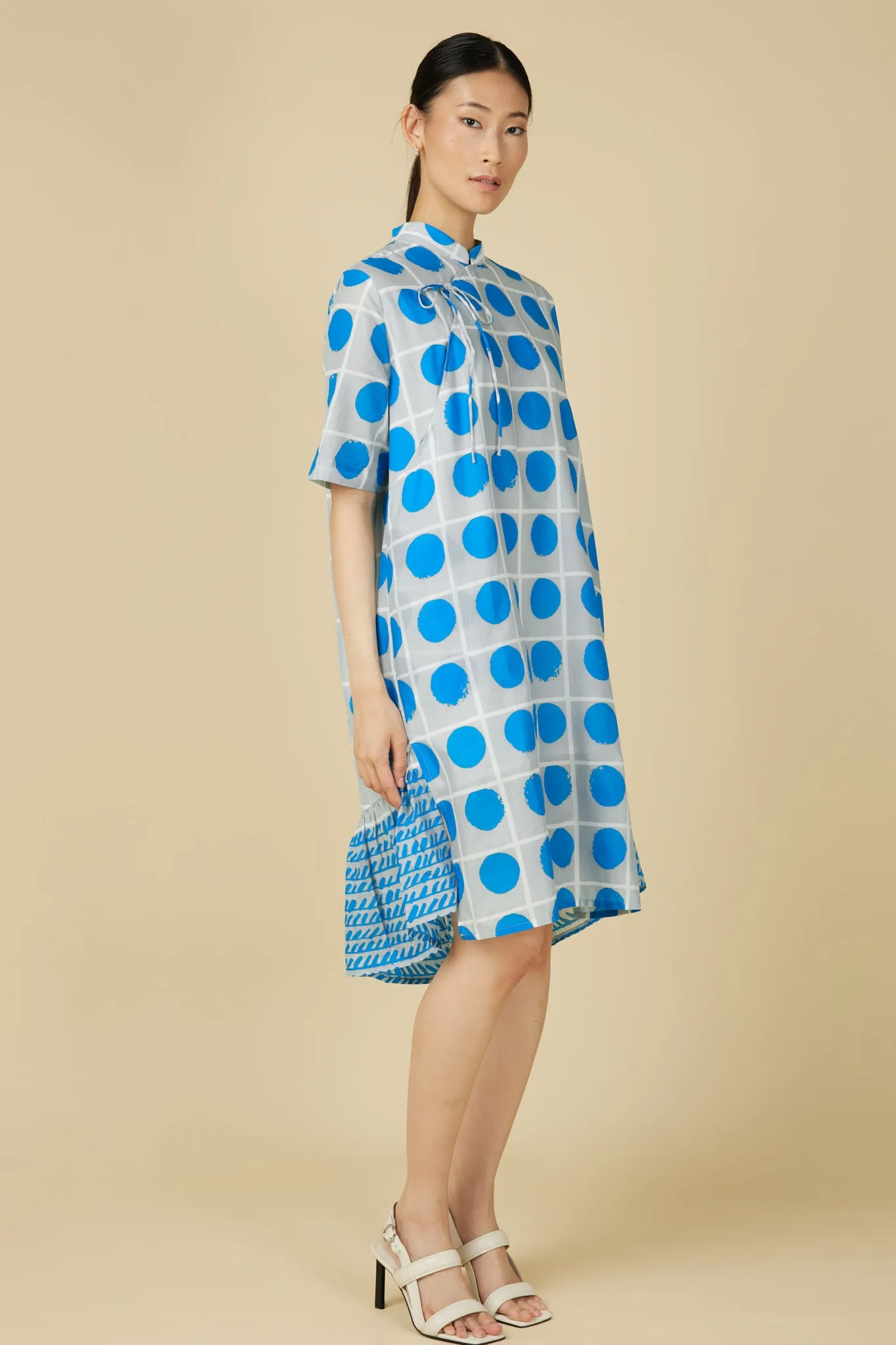 Celeste Cheongsam Dress in Blue Polka Dots