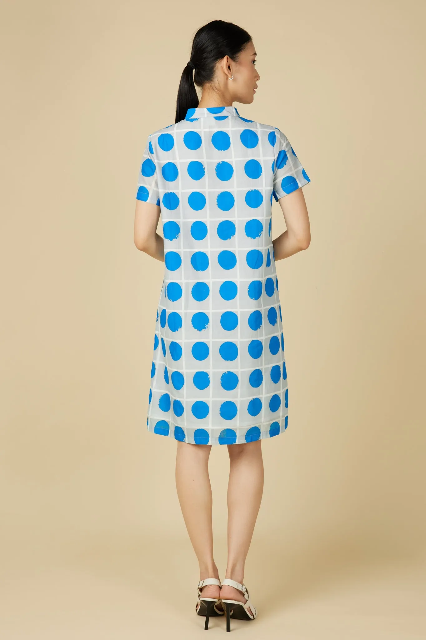 Cheongsam Midi Dress in Blue Polka Dots