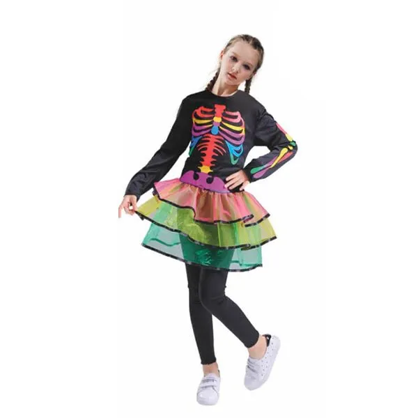 Children Rainbow Skeleton Girl Costume