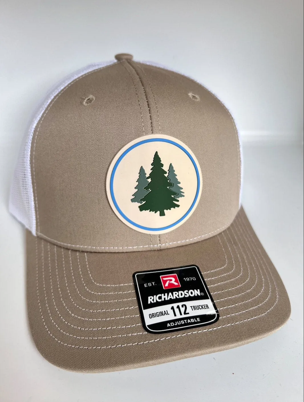 Christmas gift hat for dad, hat for hiker mom dad, Pine Tree hat PVC patch Richardson 115 snapback hat, Gift for mountain hiker hat