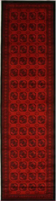 Classic Afghan Pattern Rug Red