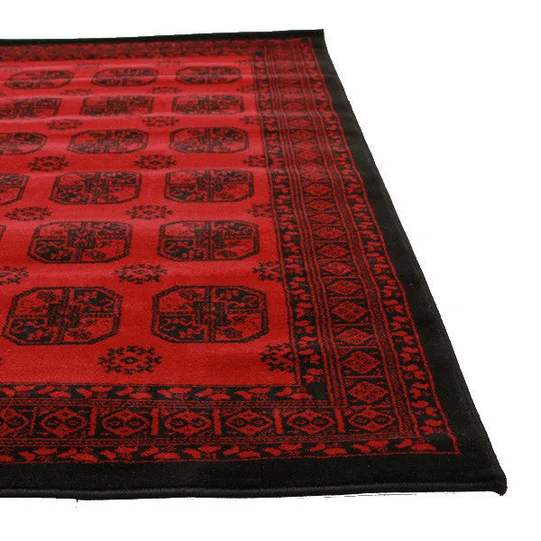 Classic Afghan Pattern Rug Red