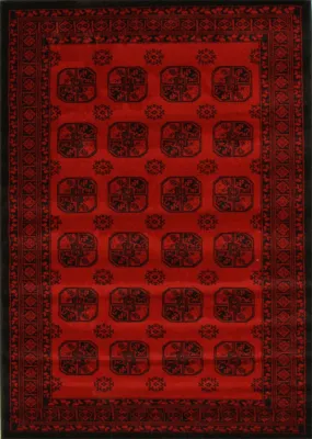 Classic Afghan Pattern Rug Red