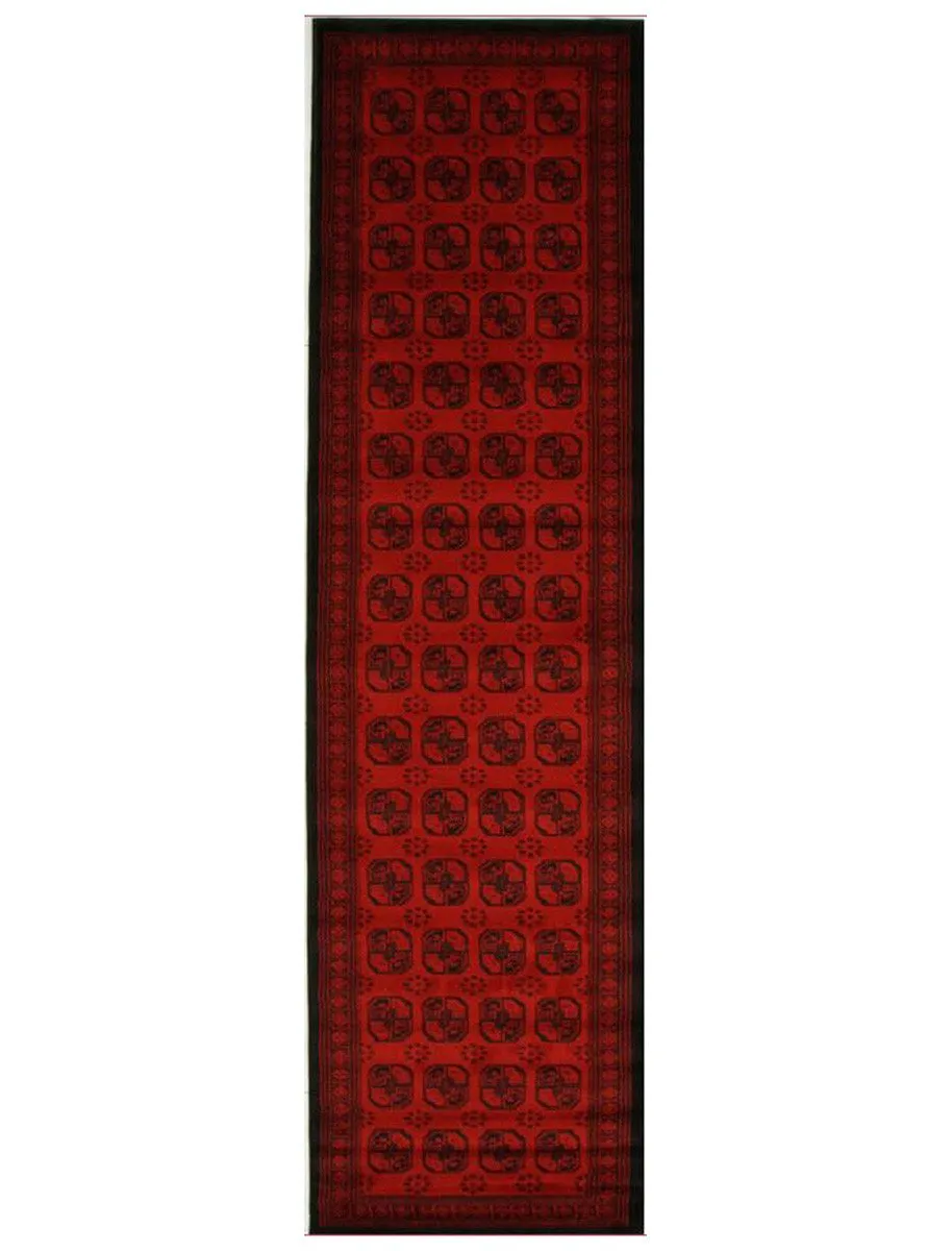 Classic Afghan Pattern Rug Runner Red