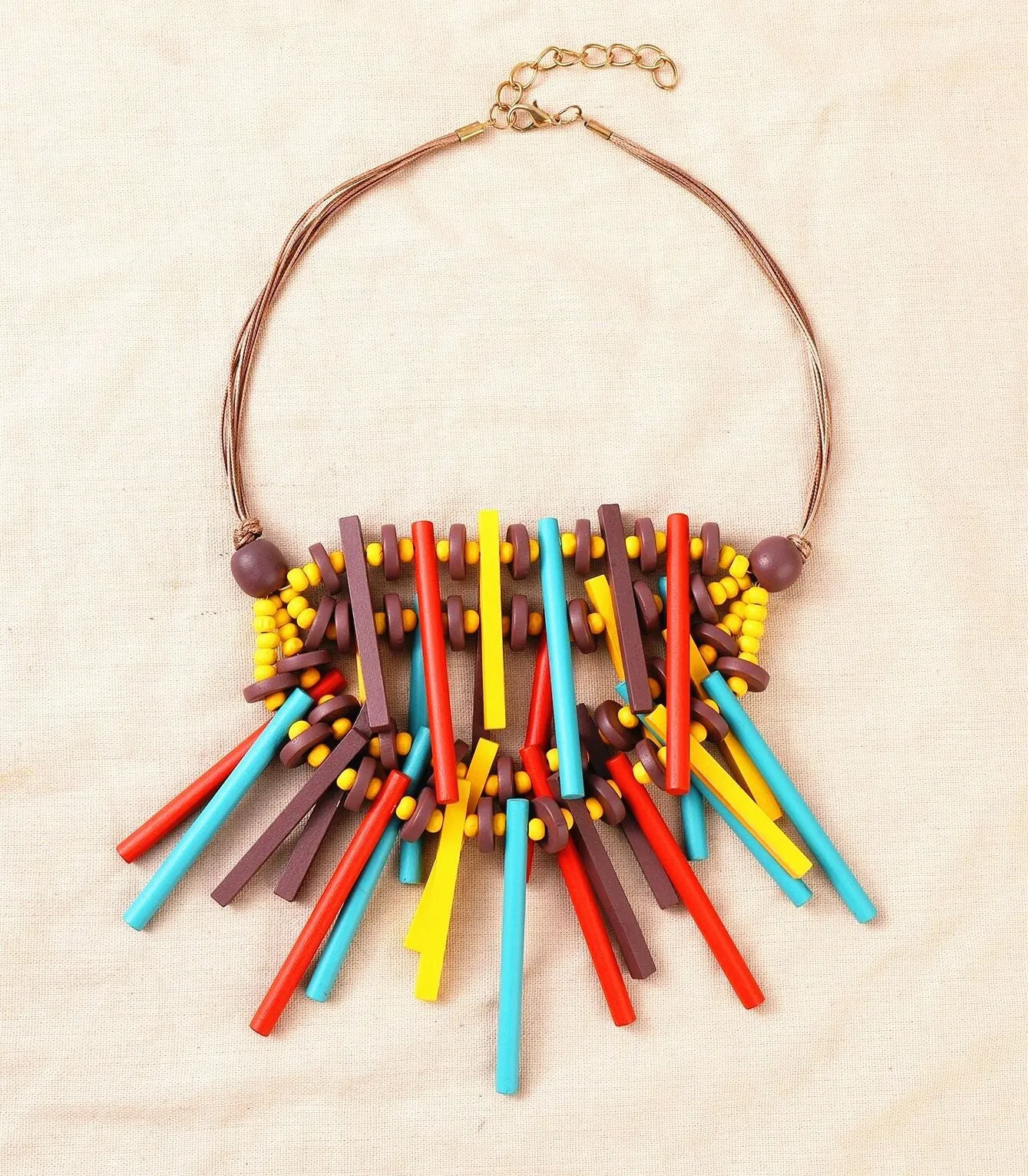 Colorful African Style Sappanwood Sweater Chain Necklace with Ethnic Charm