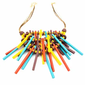 Colorful African Style Sappanwood Sweater Chain Necklace with Ethnic Charm