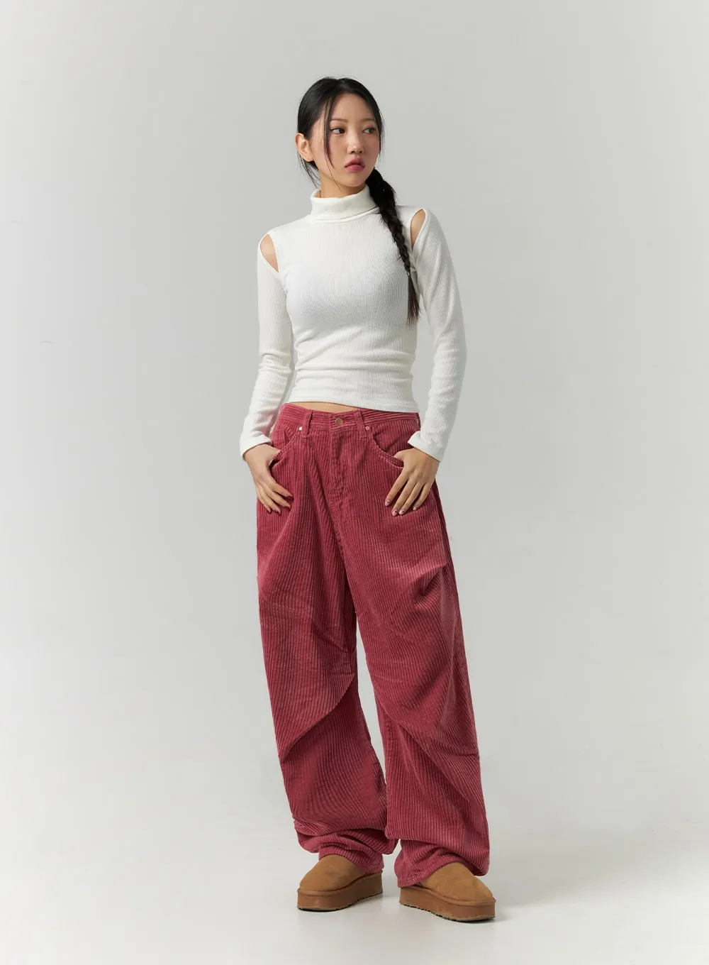 Corduroy Pintuck Wide-Leg Pants CD307