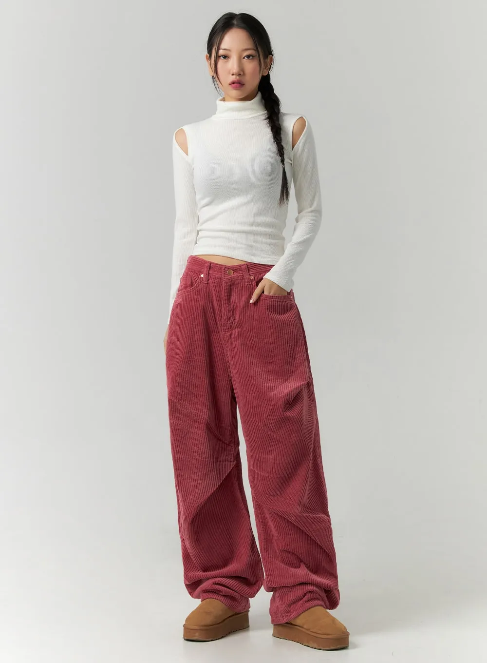 Corduroy Pintuck Wide-Leg Pants CD307