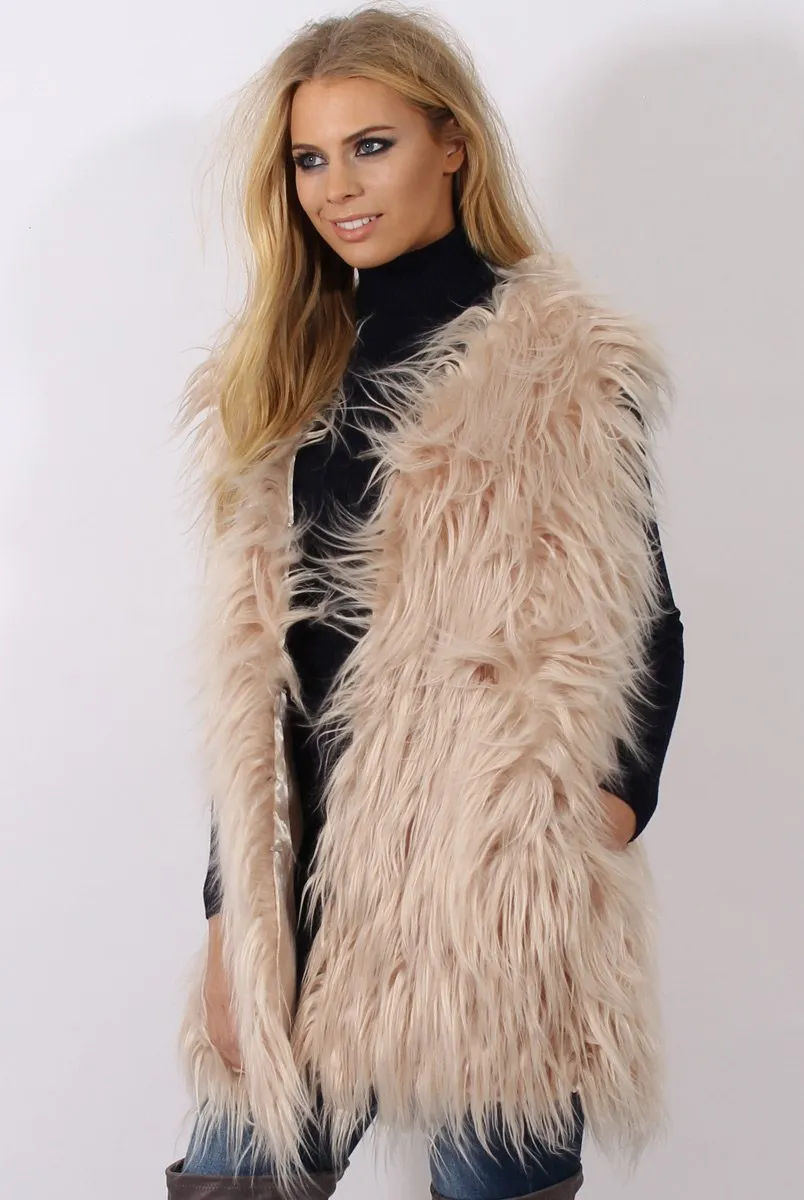 Cream Faux Fur Shaggy Gilet - Liberty