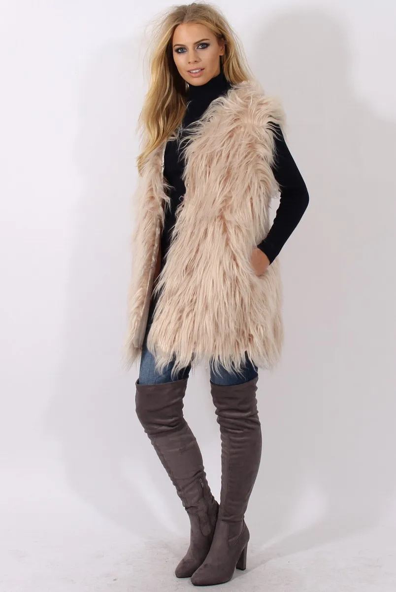 Cream Faux Fur Shaggy Gilet - Liberty