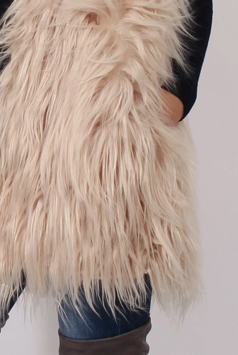 Cream Faux Fur Shaggy Gilet - Liberty