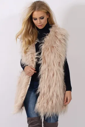 Cream Faux Fur Shaggy Gilet - Liberty