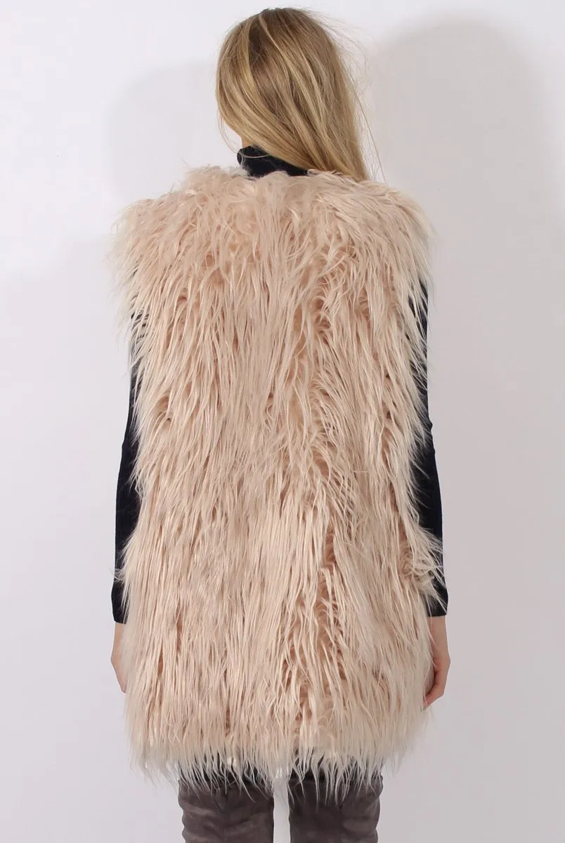 Cream Faux Fur Shaggy Gilet - Liberty