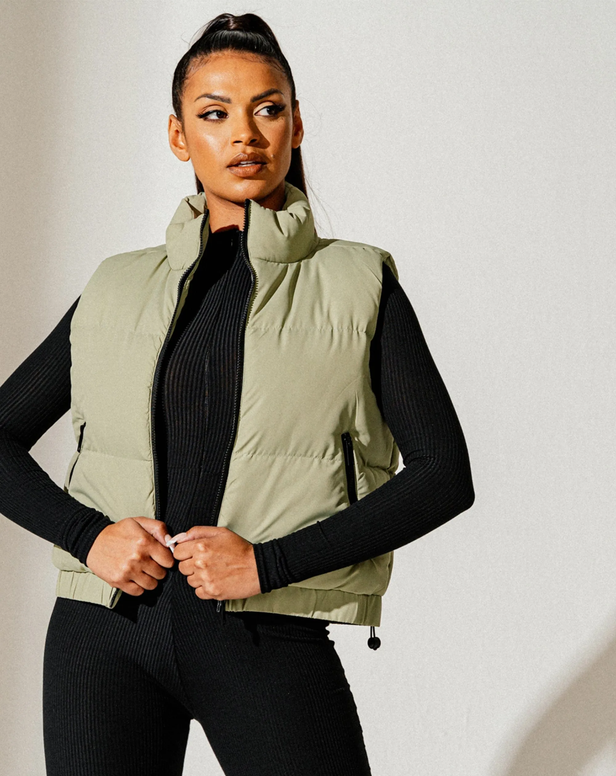 Crop Padded Gilet - Sage Green