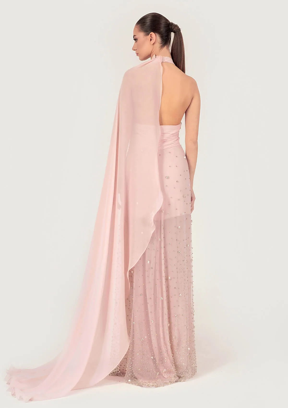 Crystal Embellished Asymmetric Silk Maxi Dress