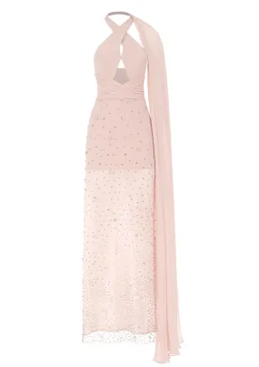 Crystal Embellished Asymmetric Silk Maxi Dress