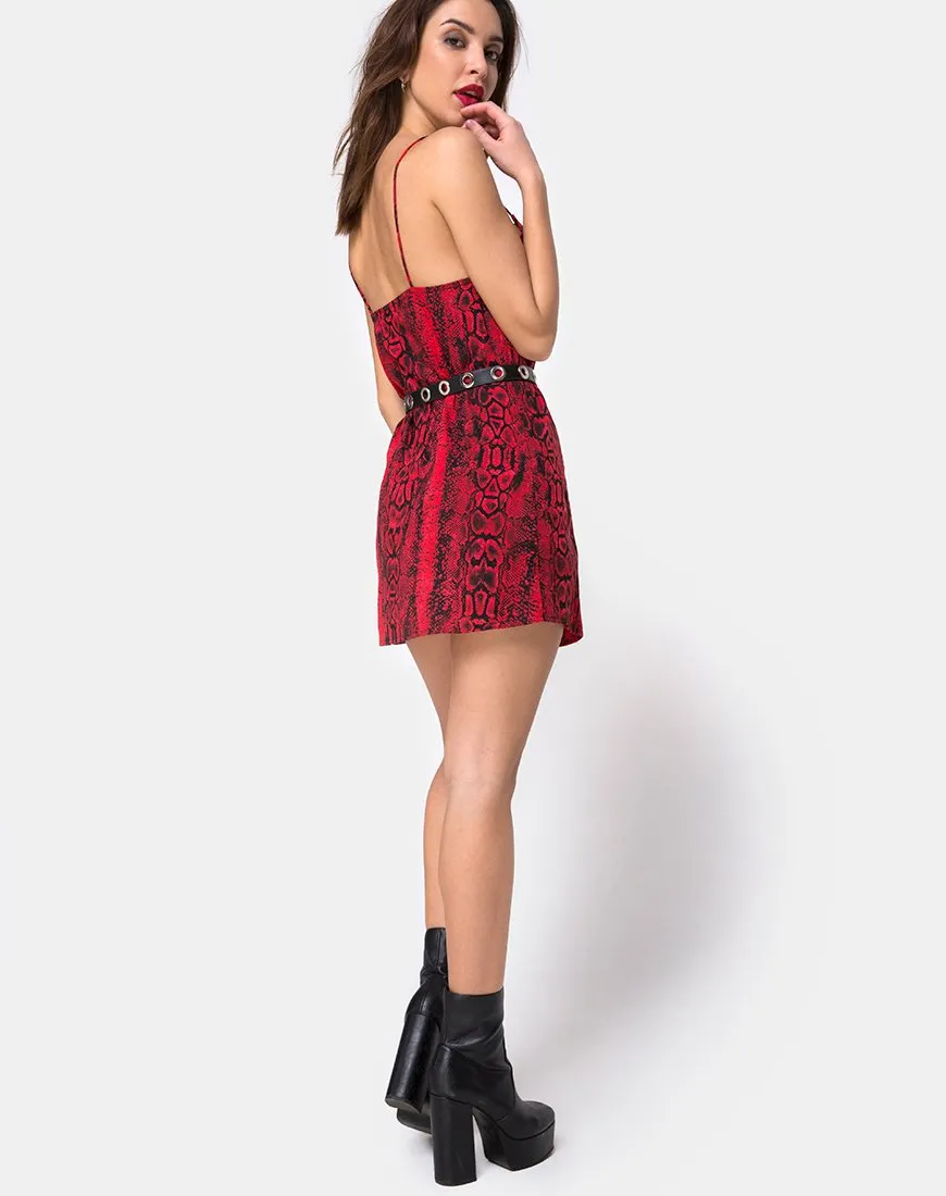 Datista Slip Dress in Red Snake