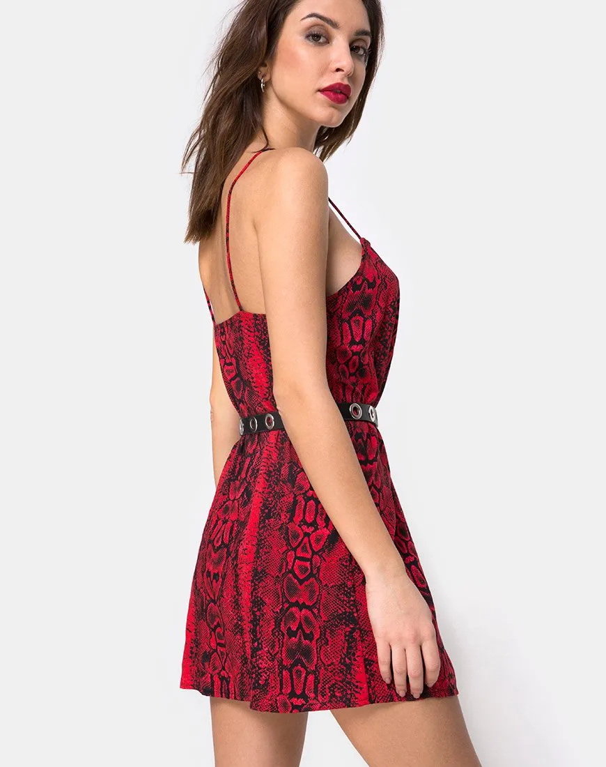 Datista Slip Dress in Red Snake