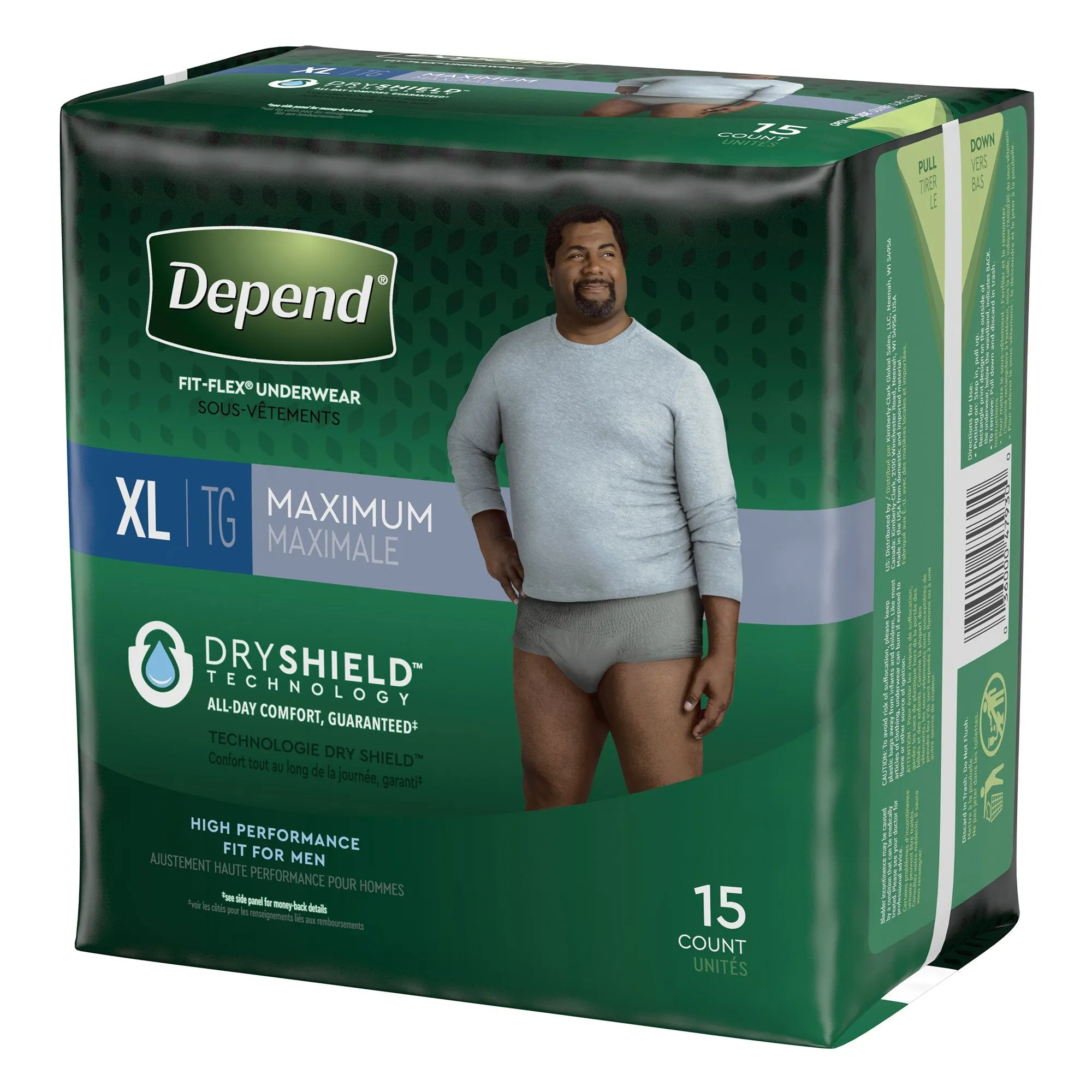 Depend FIT-FLEX Absorbent Underwear for Men, 44" to 64" Waist, X-Large