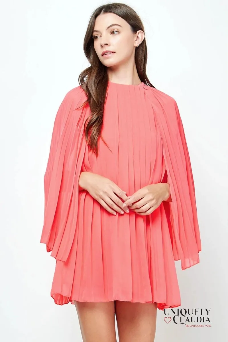 Destiny Pleated Cape Mini Dress