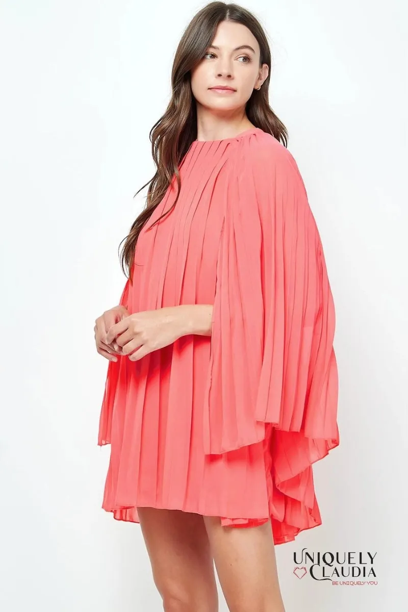 Destiny Pleated Cape Mini Dress