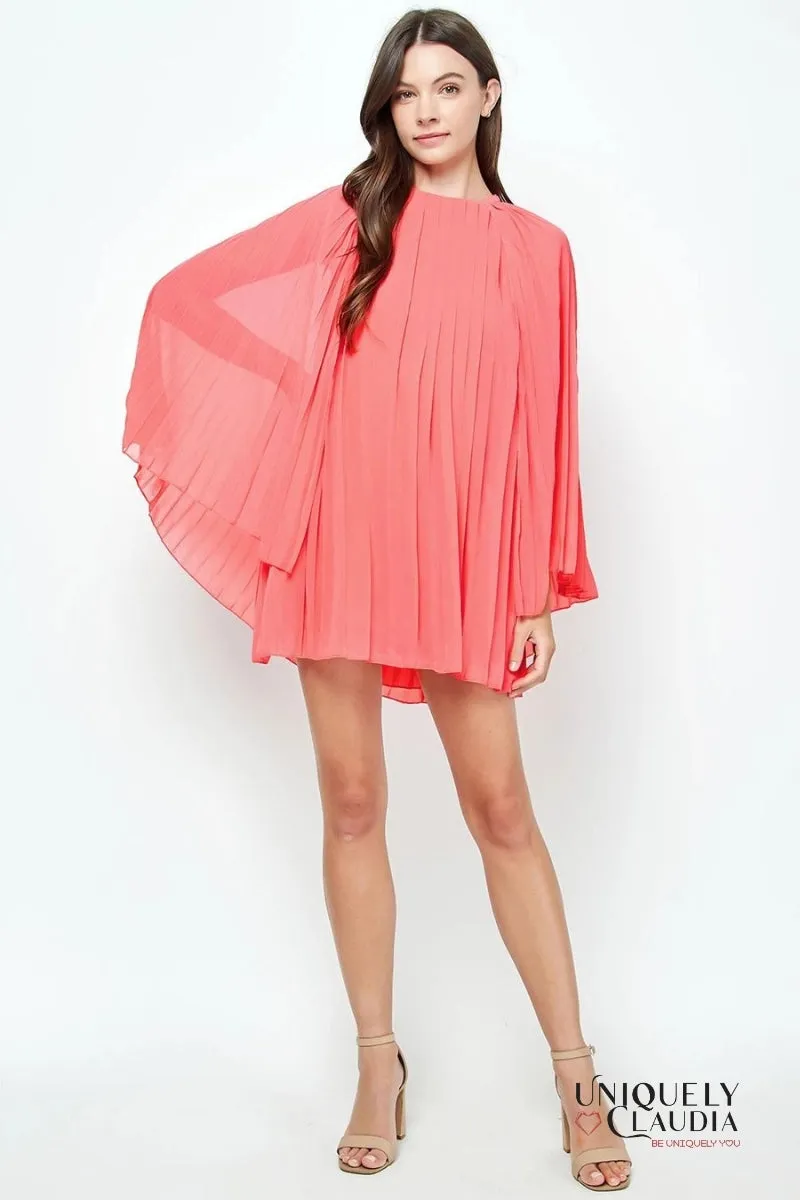 Destiny Pleated Cape Mini Dress