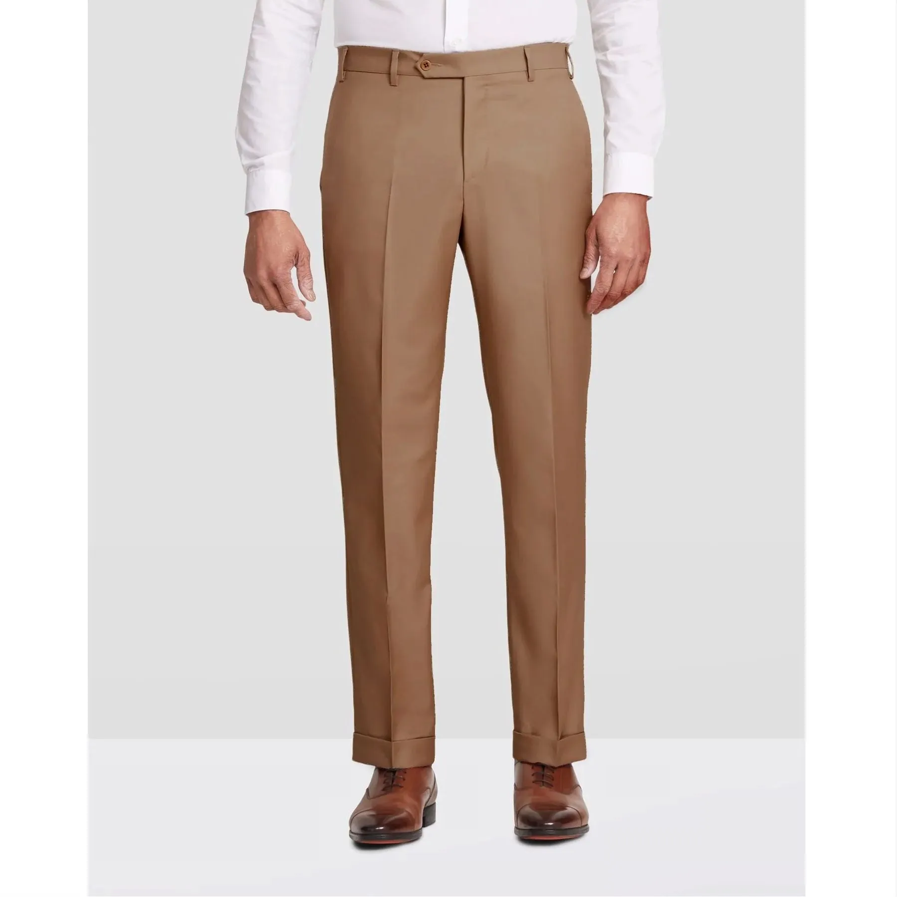 Devon Flat Front Stretch Wool Trouser in Dark Beige, Size 36 (Modern Full Fit) by Zanella