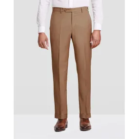 Devon Flat Front Stretch Wool Trouser in Dark Beige, Size 36 (Modern Full Fit) by Zanella