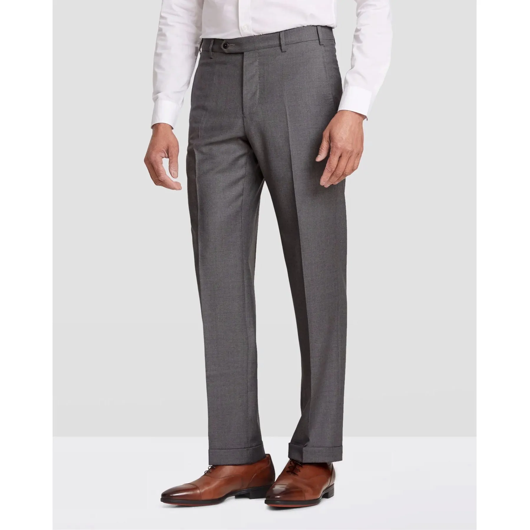 Devon Flat Front Stretch Wool Trouser in Medium Grey, Size 38 (Modern Full Fit) by Zanella