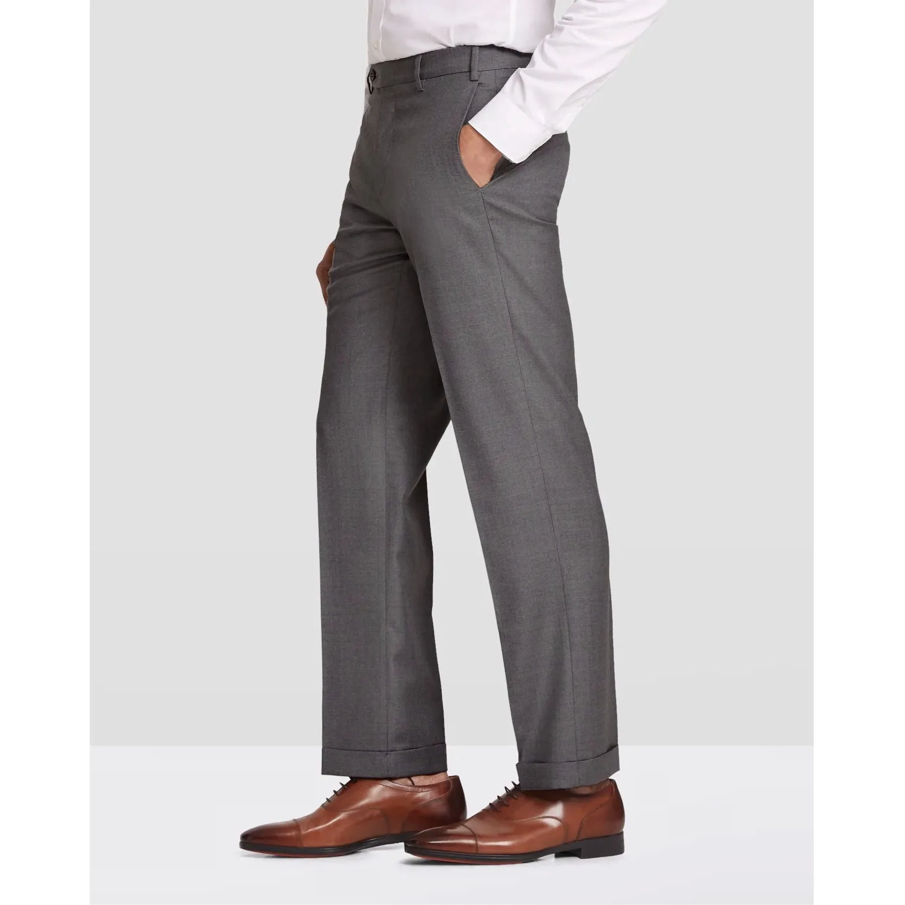 Devon Flat Front Stretch Wool Trouser in Medium Grey, Size 38 (Modern Full Fit) by Zanella