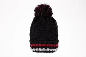 di firenze Cable Knit Hat With Pompom And Striped Border