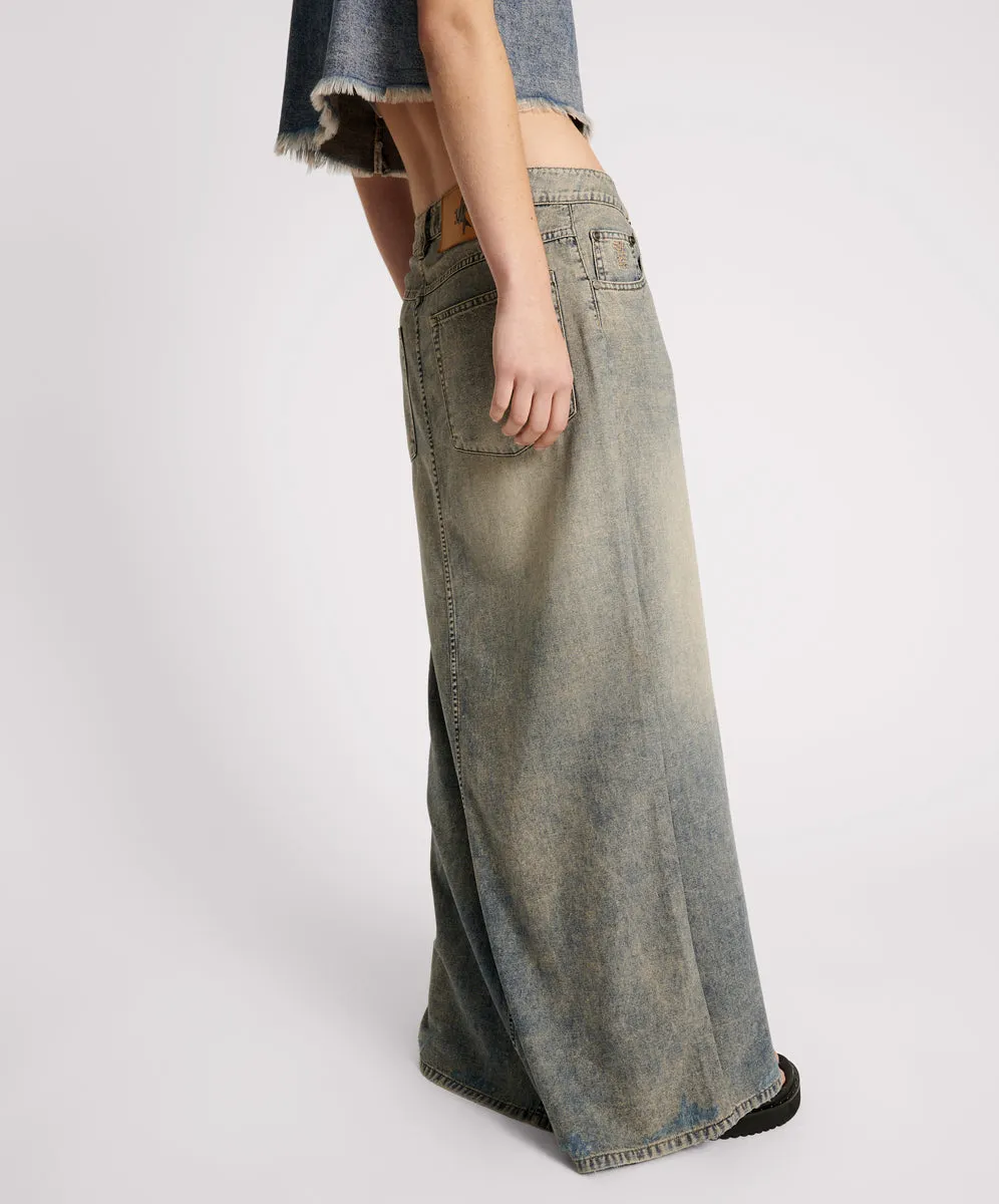 DIRTY BLUE DENIM COLUMN SKIRT