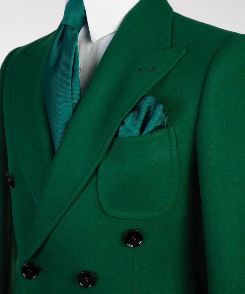 Double-Breasted Green Long Coat