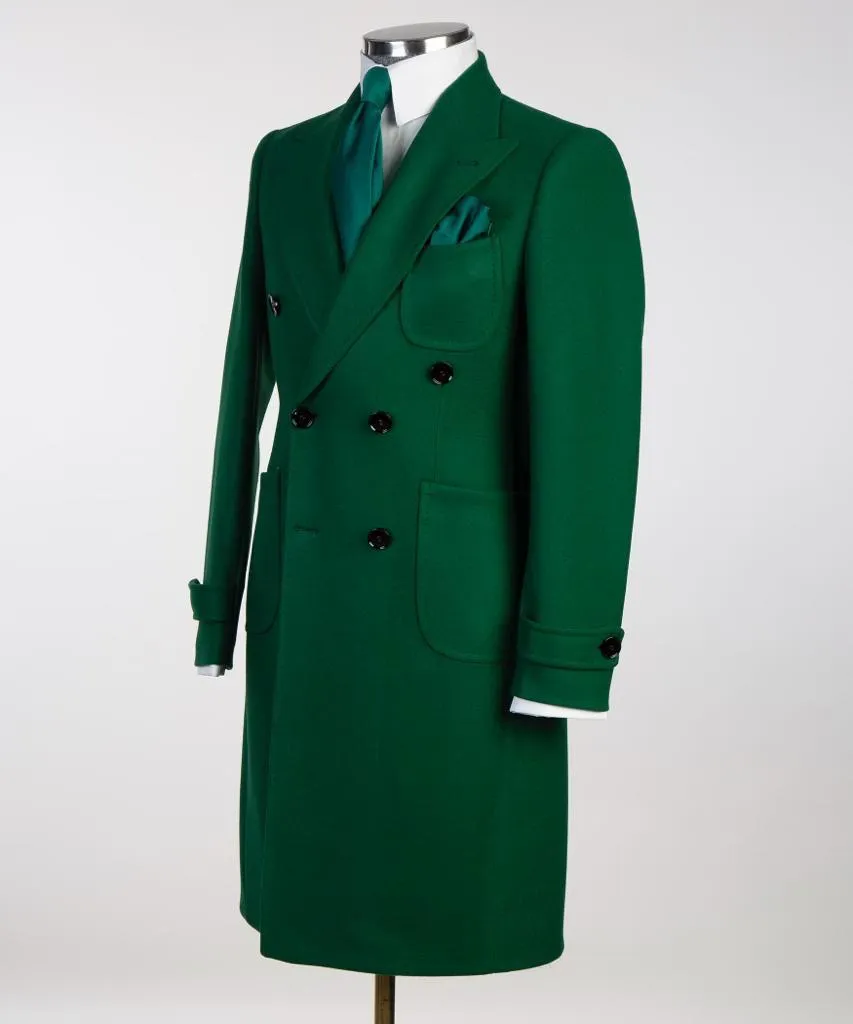 Double-Breasted Green Long Coat