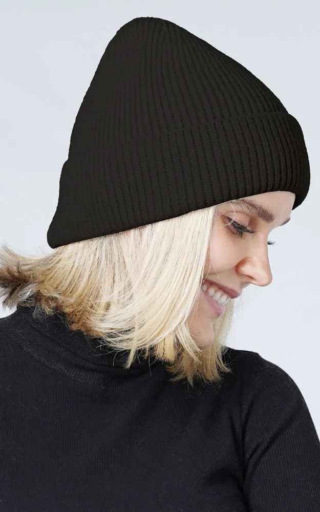 EAHT10436 Solid Ribbed Cuff Knit Beanie Hat