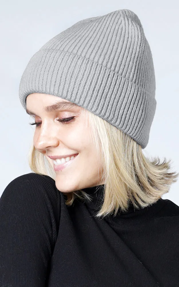 EAHT10436 Solid Ribbed Cuff Knit Beanie Hat