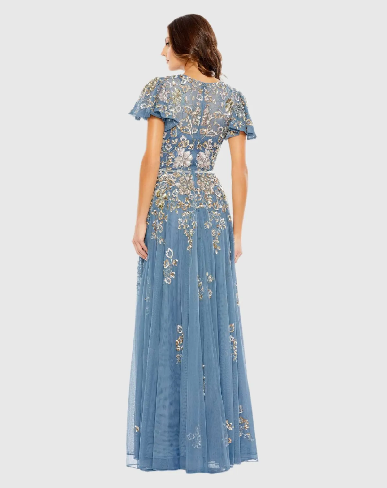 Embellished Butterfly Sleeve High Neck Gown