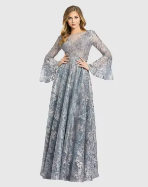 Embellished Illusion Bell Sleeve A Line Gown