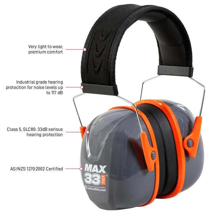 ESKO MAX33 707 Banded Earmuff, 33dB Class 5, High Performance