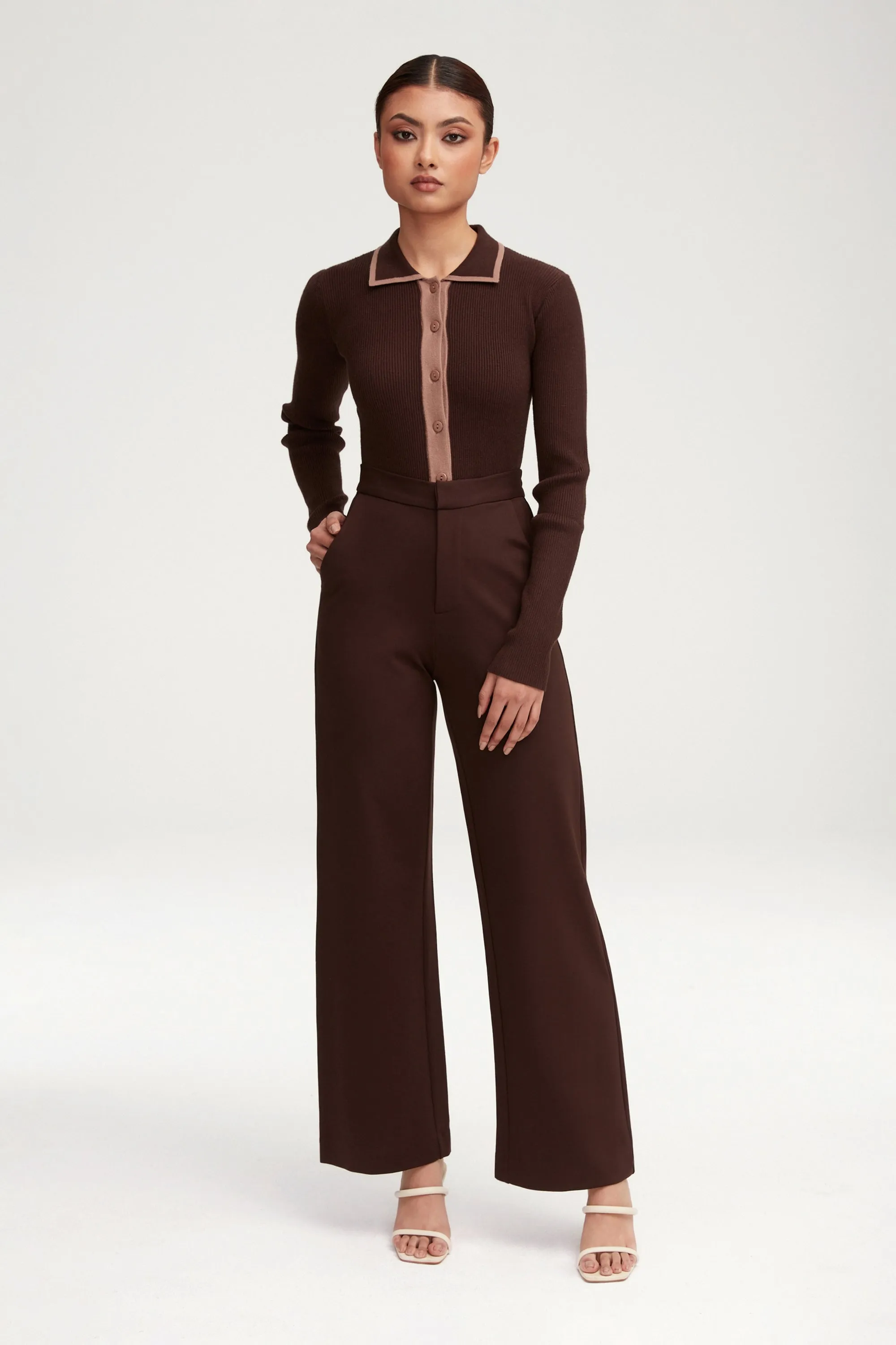 Essential Jersey Wide Leg Pants - Dark Brown