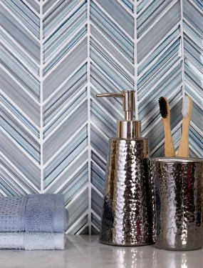 Fabrique Blue Grey Chevron Glass Mosaic Tile