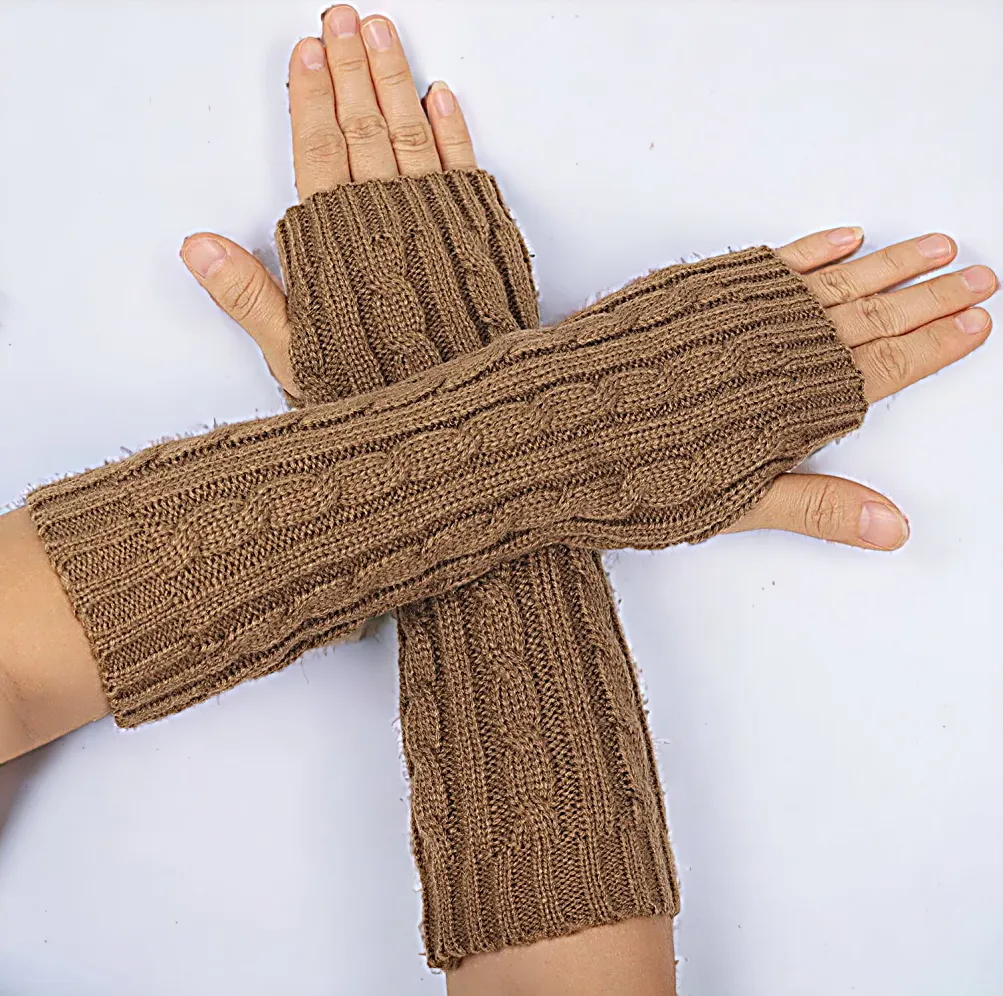 Fingerless Gloves Women Unisex Winter Knit Arm Warmers Long Cable Knit