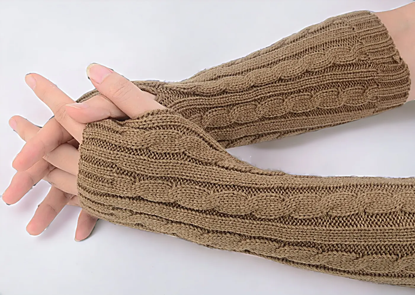 Fingerless Gloves Women Unisex Winter Knit Arm Warmers Long Cable Knit