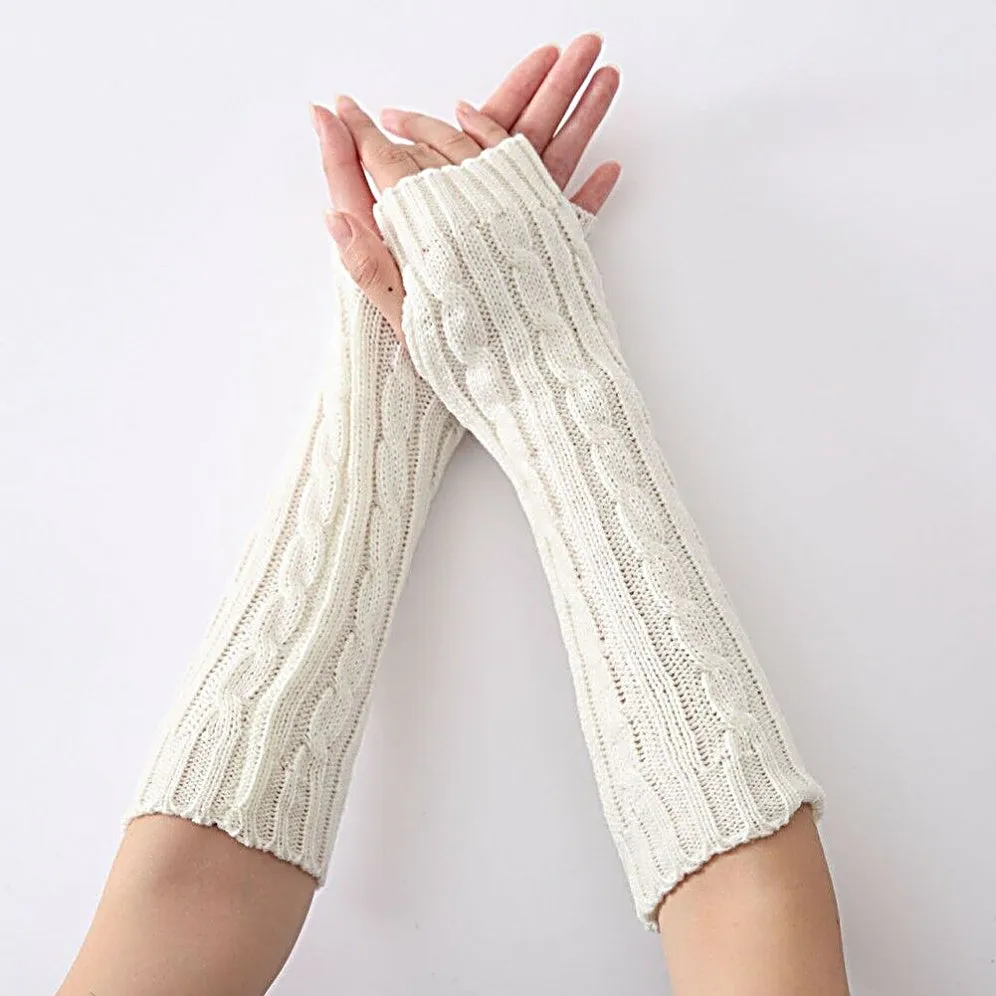 Fingerless Gloves Women Unisex Winter Knit Arm Warmers Long Cable Knit