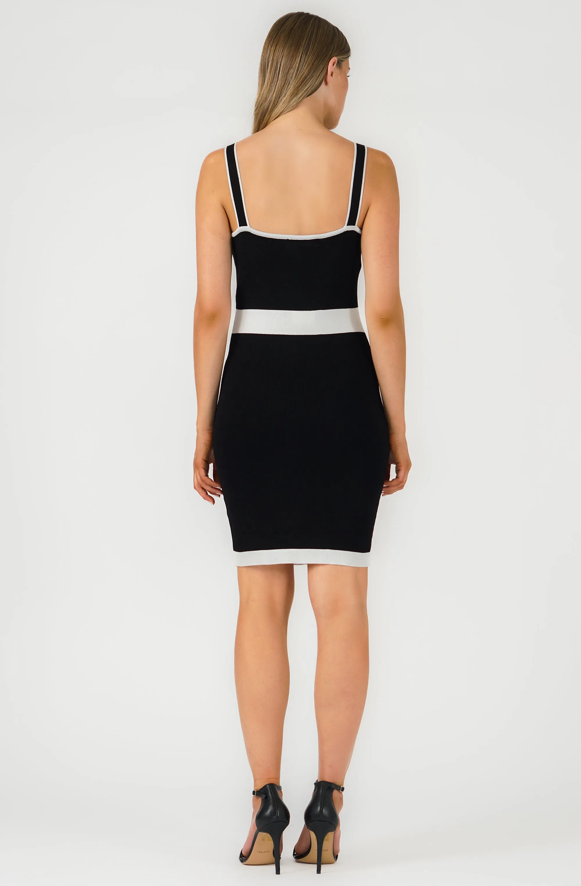 Fitted Knit Dress with Contrast Trim