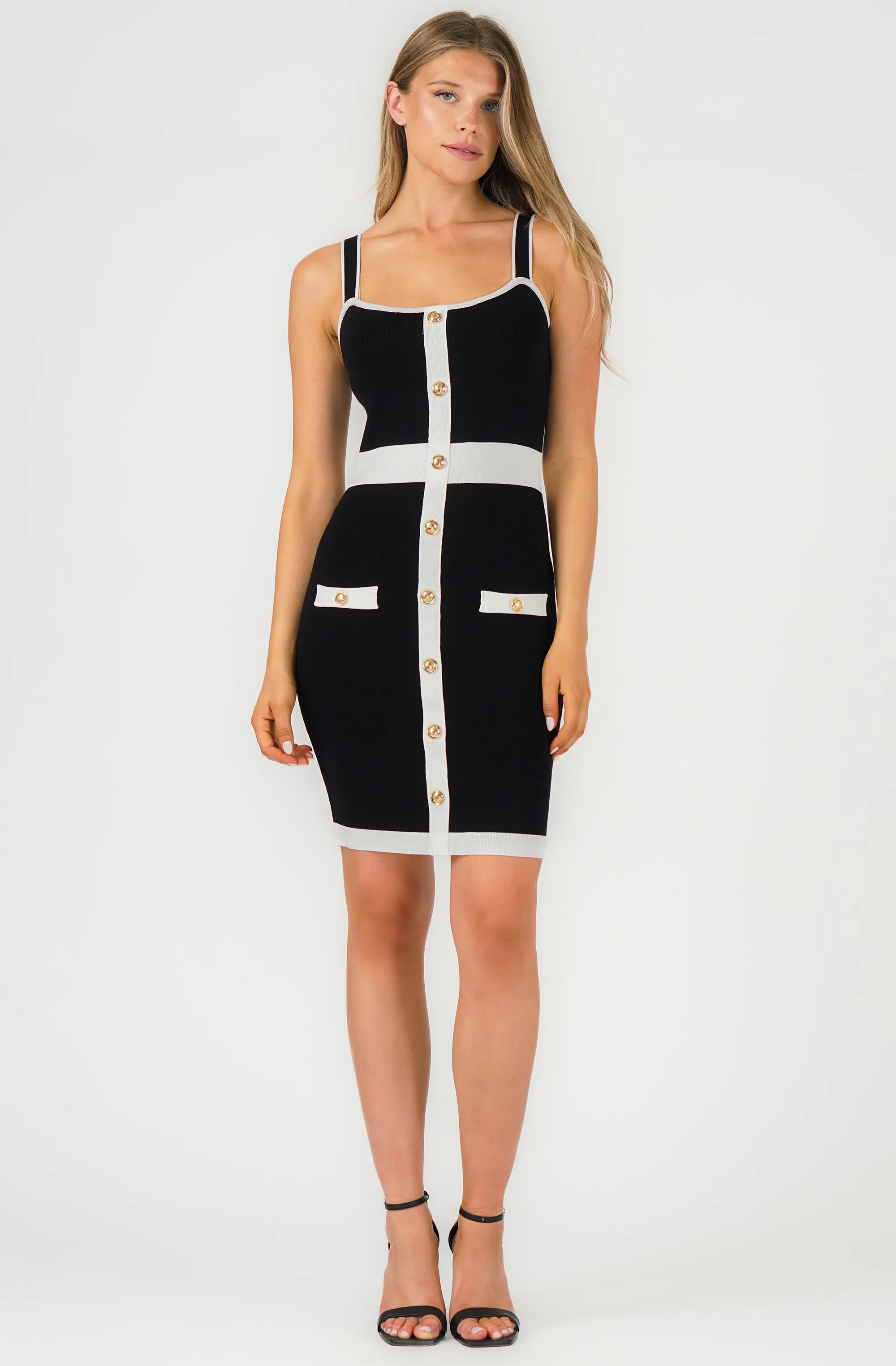 Fitted Knit Dress with Contrast Trim