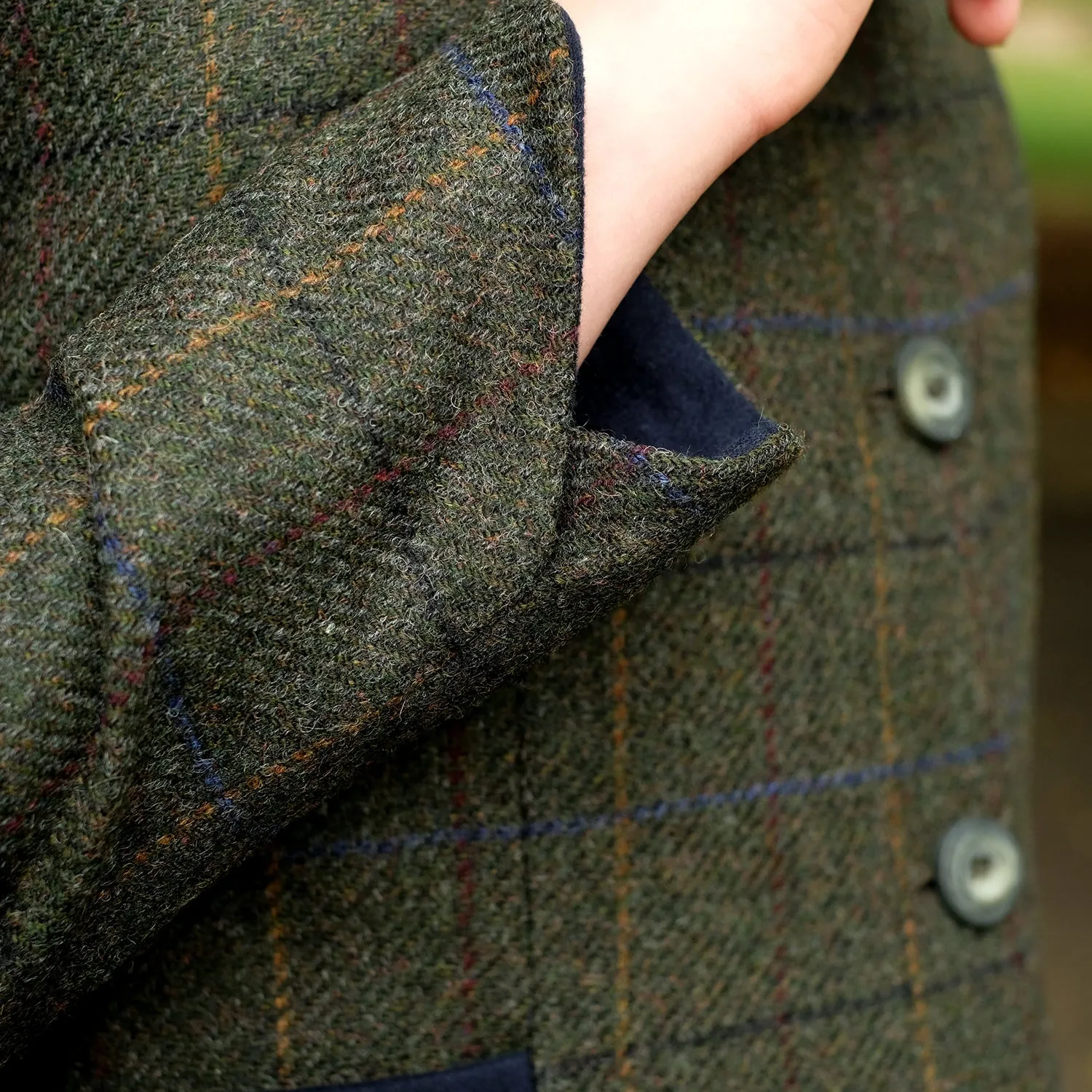 Fitted Tweed Coat in Green Check